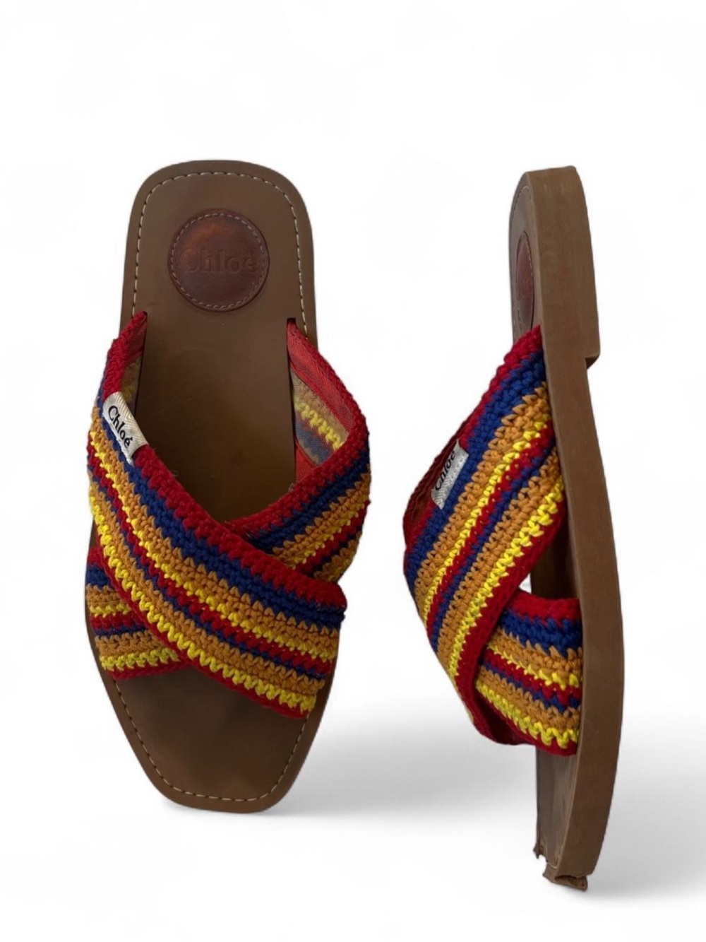 Chloé Blue/Yellow/Red Stitched Sandals. - Picture 2 of 8